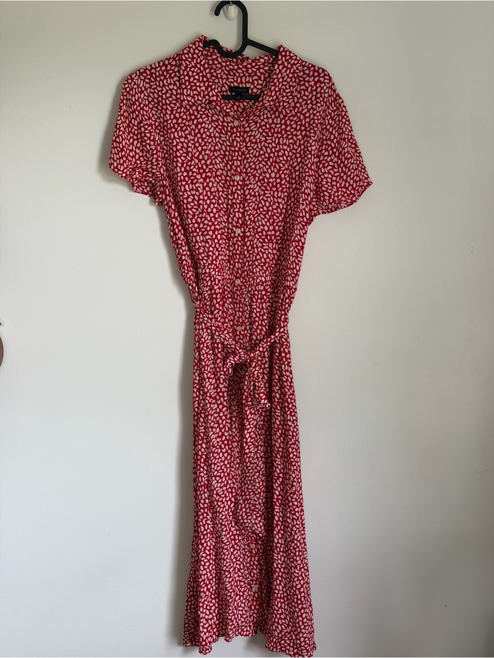 Talbots Red Printed Tie-Waist Midi Dress
